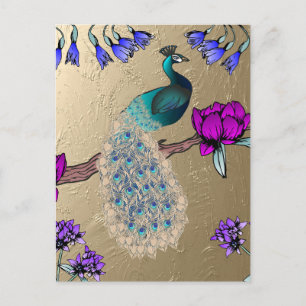 Pfau in Gold Postkarte