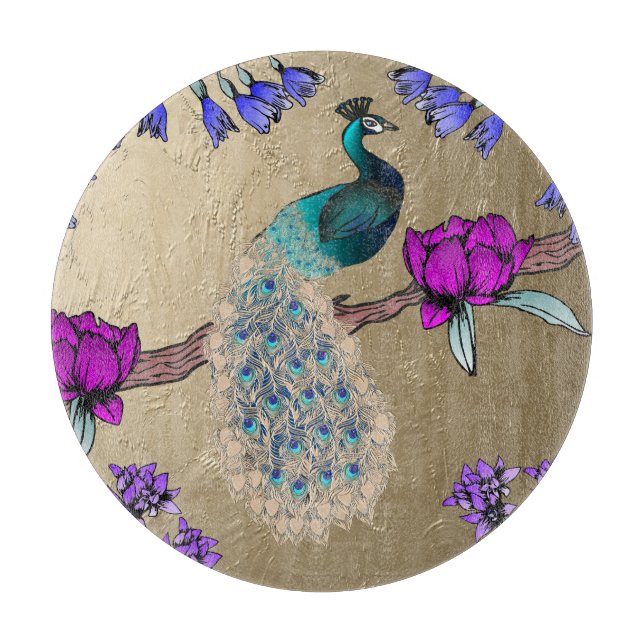 Pfau in Gold Schneidebrett (Vorderseite)