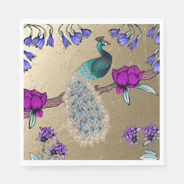 Pfau in Gold Serviette (Vorderseite)