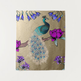 Pfau in Gold Wandteppich