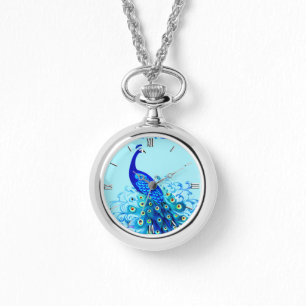 Pfau in Türkis, Cobalt Blue und Aqua Armbanduhr
