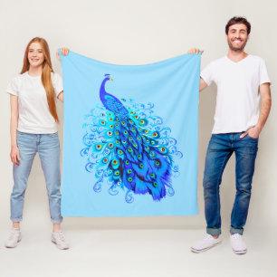 Pfau in Türkis, Cobalt Blue und Aqua Fleecedecke