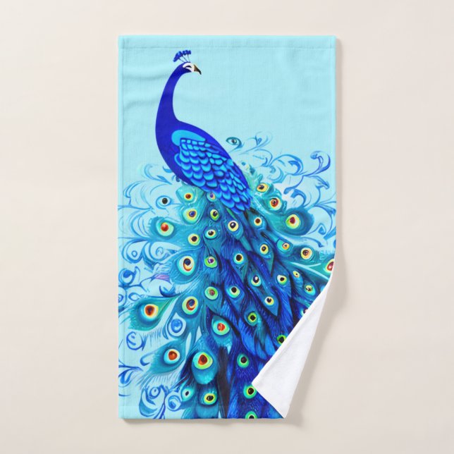 Pfau in Türkis und Cobalt Blue Badhandtuch Set (Handtuch)