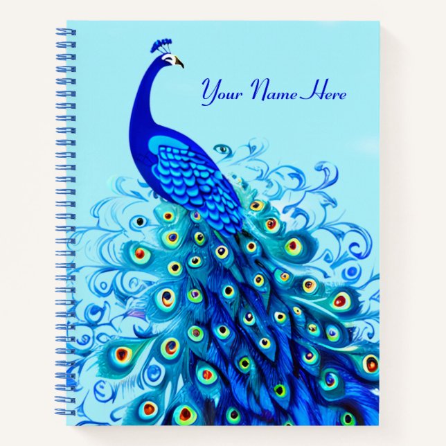 Pfau in Türkis und Cobalt Blue Journal Notizbuch (Vorderseite)
