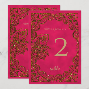 Pfau Indische Tischnummer in Rosa und Gold