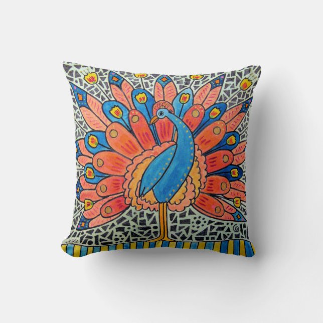 Pfau-Kunst-Kissen Kissen (Vorderseite)