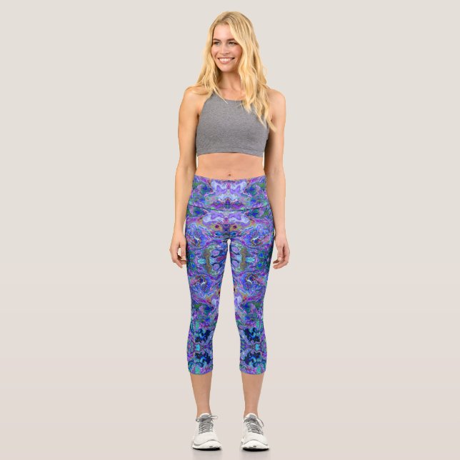 Pfau Lila, blau und grün marmoriert aussehen Leggi Capri Leggings (Vorderseite)