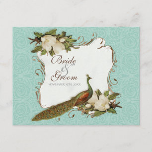 Pfau-Magnolien-Blumenstrudel-Damast-Hochzeit RSVP Karte