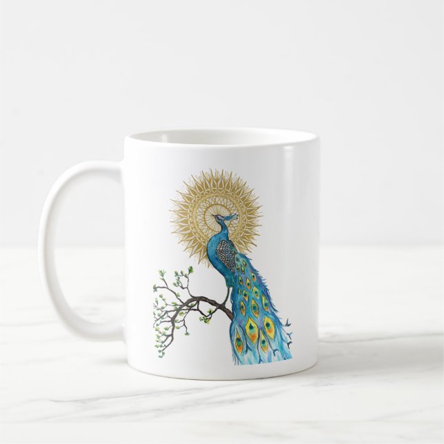 Pfau-Mandala Kaffeetasse (Links)