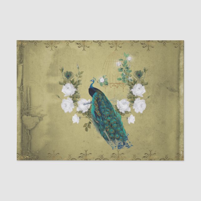 Pfau mit Blume Seidenpapier (Vorderseite)