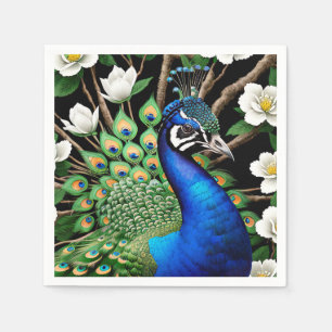 Pfau mit Blume Serviette
