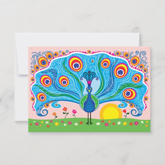 Pfau mit Blumen (Vorderseite)