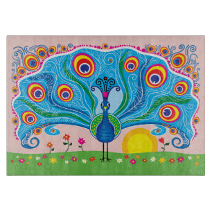 Pfau mit Blumen Schneidebrett