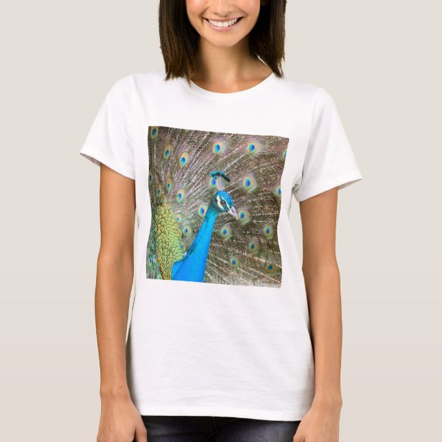 Pfau mit Feathers Out - Männlicher Vogel - Foto T-Shirt (Vorderseite)