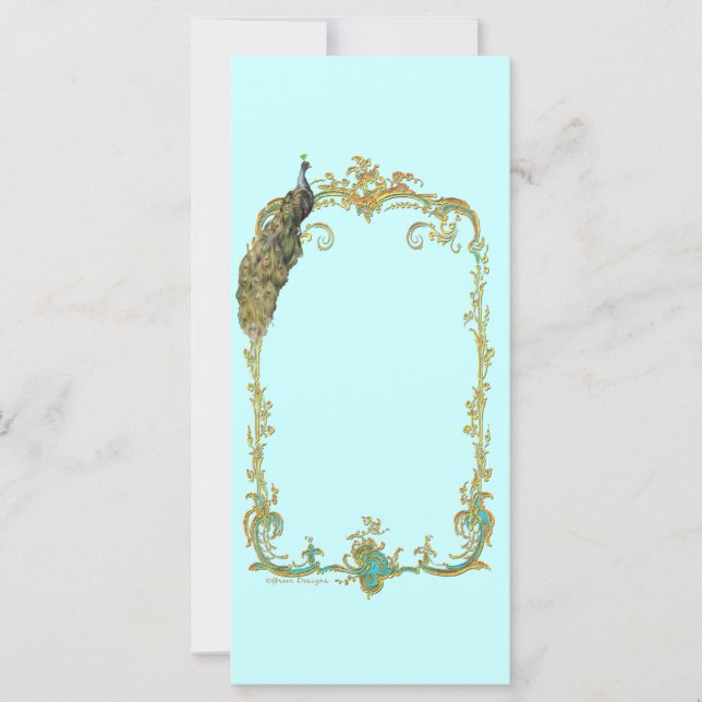 Pfau mit Gold Frame "Save the Date" Karte (Vorderseite)