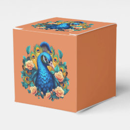 Pfau mit PfirsichRose Geschenkschachtel
