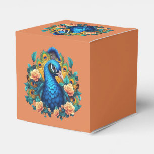Pfau mit PfirsichRose Geschenkschachtel