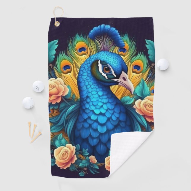 Pfau mit PfirsichRose Golfhandtuch (Insitu)