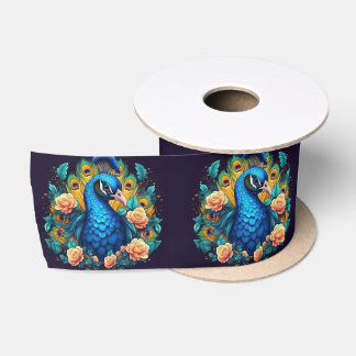 Pfau mit PfirsichRose Satinband