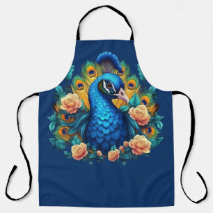 Pfau mit PfirsichRose Schürze