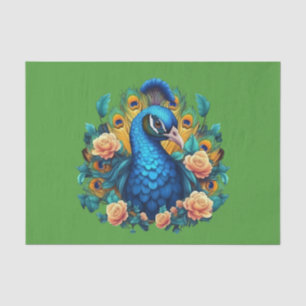 Pfau mit PfirsichRose Seidenpapier