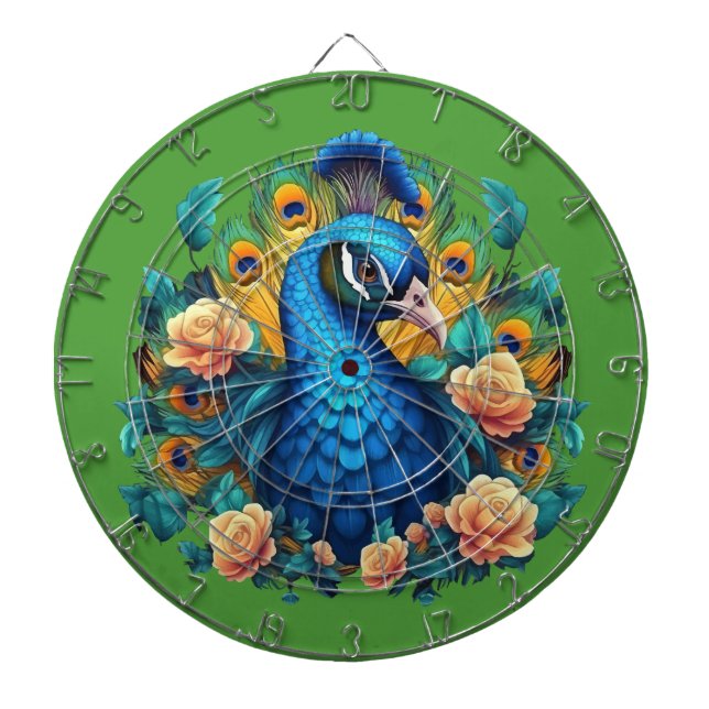 Pfau mit Pfirsichrosen Dartscheibe (vorne)