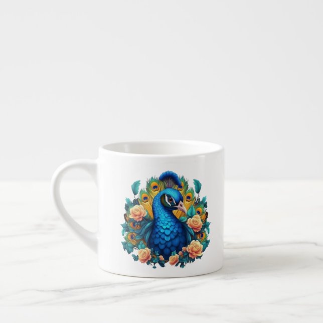 Pfau mit Pfirsichrosen Espressotasse (Links)