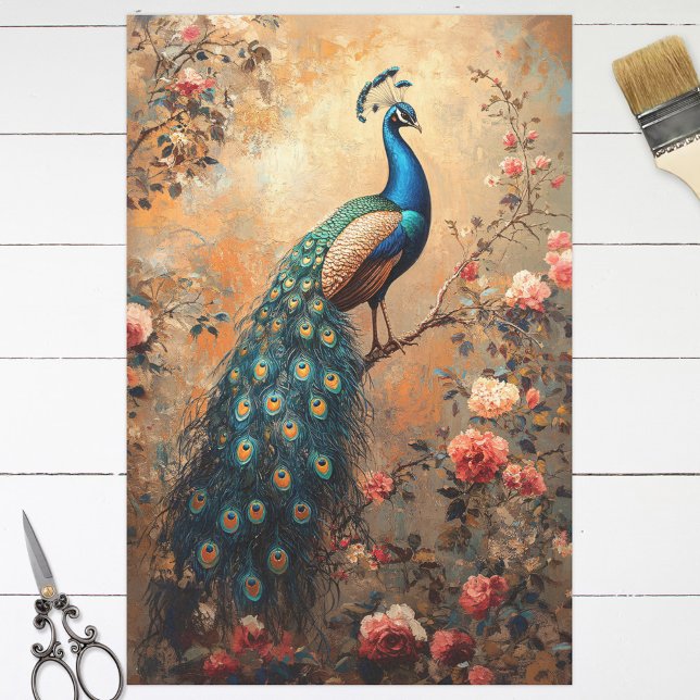 Pfau mit rosa Rosen-Dekoupage Seidenpapier (Von Creator hochgeladen)