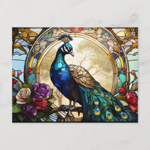 Pfau mit Rosen Abstrakte Illustration Postkarte