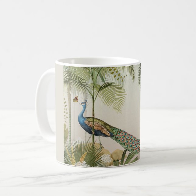 Pfau mit Schmetterlingen Kaffeetasse (Vorderseite Links)