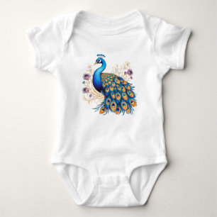 Pfau mit violetten Blumen Baby Strampler