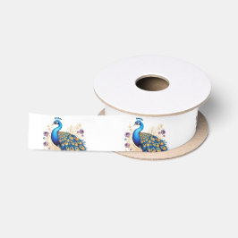 Pfau mit violetten Blumen Satinband