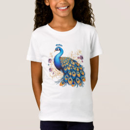 Pfau mit violetten Blumen T-Shirt