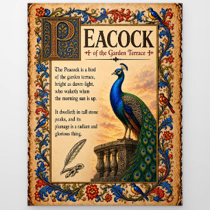 Pfau, mittelalterliche Bestiarien-Kunst Postkarte