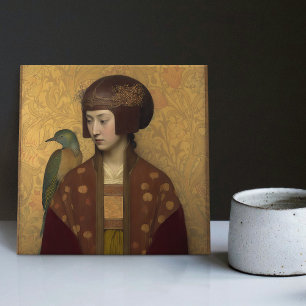 Pfau Morris Gold Burgund Art Nouveau Portrait Fliese