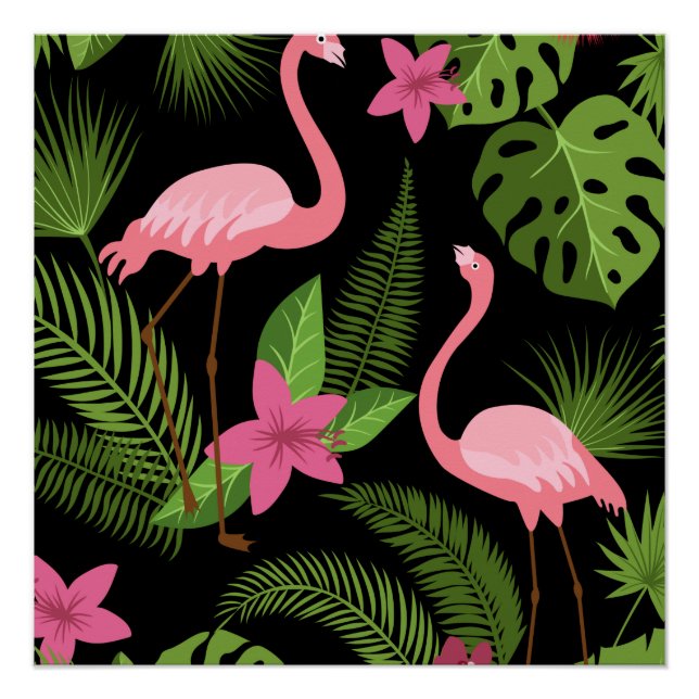 Pfau-Muster Rosa mit Blume    Poster (Vorderseite)
