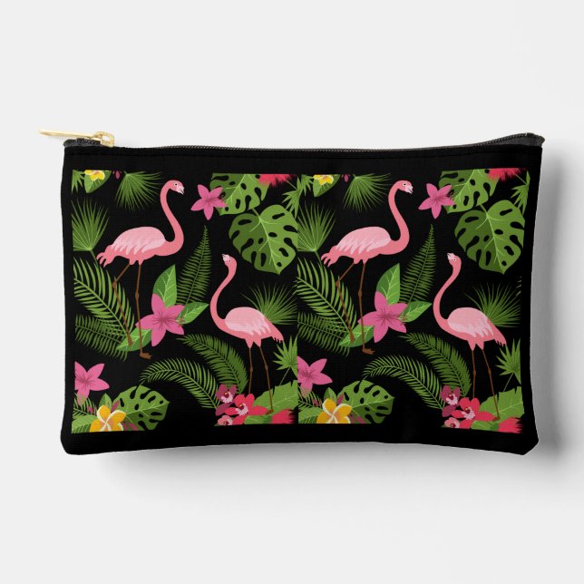 Pfau-Muster Rosa mit Blumen   Zubehörtasche (Vorderseite)