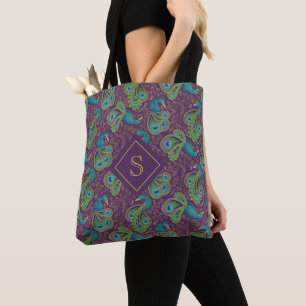 Pfau Paisley Königlich Violett Monogramm Tasche