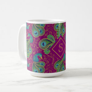 Pfau Paisley Royal Pink Fuchsien Monogramm Kaffeetasse