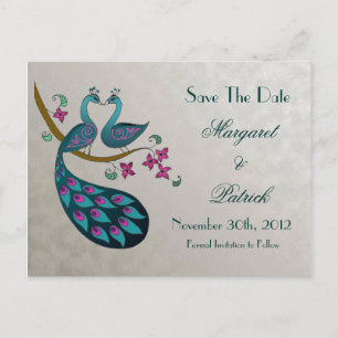 Pfau-Pfahen Save the Date Postkarte, silber Ankündigungspostkarte