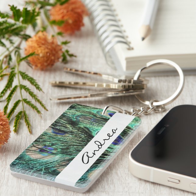 Pfau, Pfau, Pfau-Schwanz, Ihr Name Schlüsselanhänger (Vorderseite rechts)