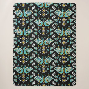 Pfau Pfauenvogel Vogel Volkskunst Fleece-Decke Sherpadecke