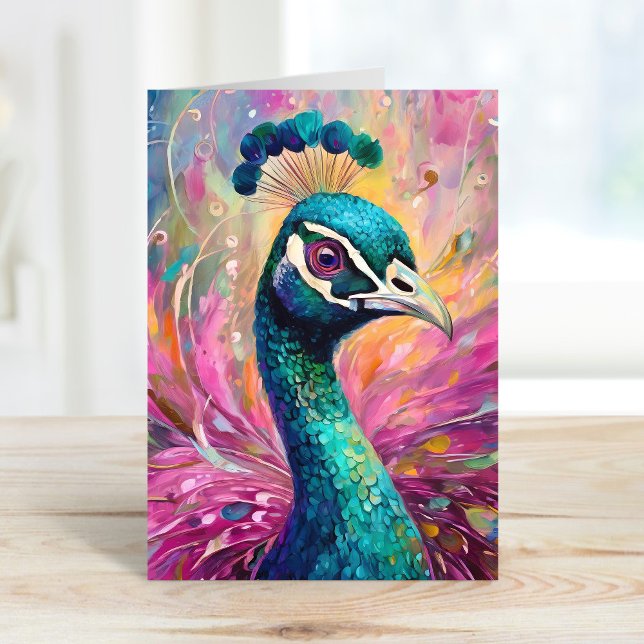 Pfau Pfimsischer Moderne Impressionistische Kunst Karte (Von Creator hochgeladen)