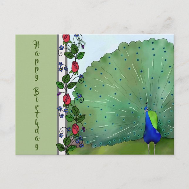 Pfau Postkarte (Vorderseite)