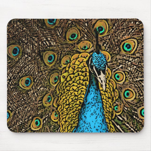 Pfau-Pracht-Illustration Mousepad (Vorne)