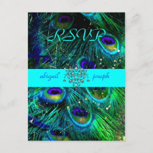 Pfau, psychedelische RSVP-Postkarten Einladungspostkarte