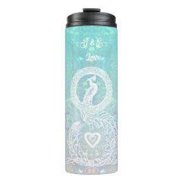 Pfau romantische Hochzeit, Herz personalisiert Thermosbecher