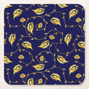 Pfau-Sari-Muster Rechteckiger Pappuntersetzer