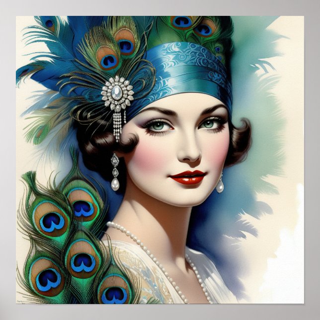 Pfau Schöne Frau der rotierenden Zwanziger Poster (Vorne)