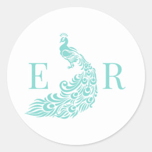 Pfau-Silhouette #4 Paar 2 Initialen Monogramm W0 Runder Aufkleber